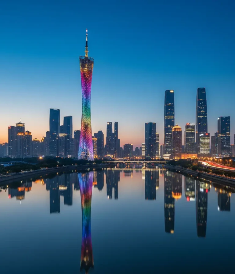 Canton Tower in Guangzhou illuminated symbolizing cultural transcreation and One Ace brand adaptation for Chinese markets