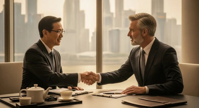 Illustration Setup Trading Company Singapour : Structuration Import-Export ASEAN, montrant logistique et commerce régional.