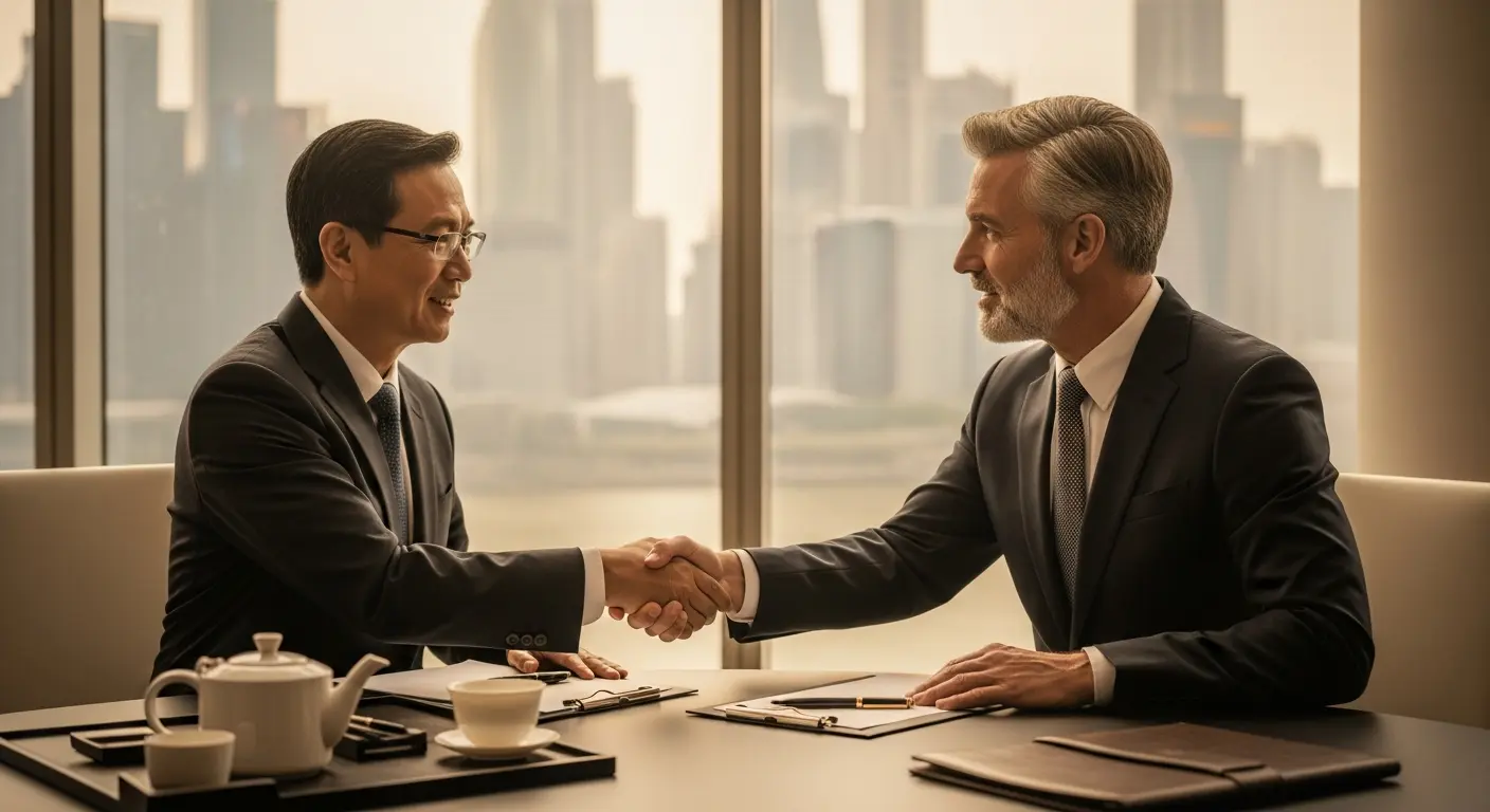 Illustration Setup Trading Company Singapour : Structuration Import-Export ASEAN, montrant logistique et commerce régional.